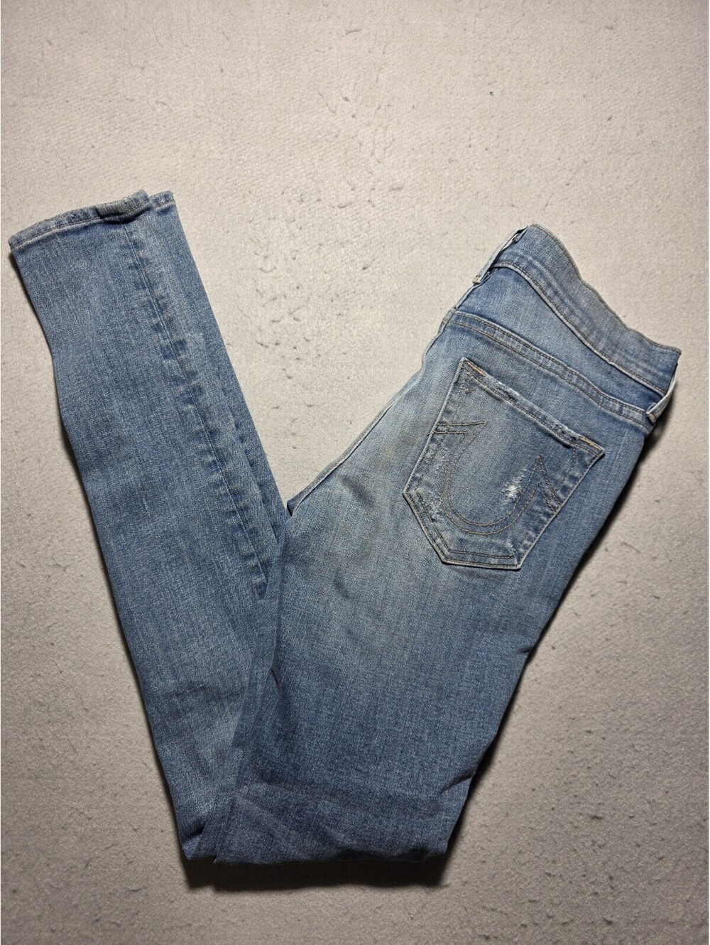 True Religion Womens Sample  27 Distressed Ripped Patched Denim Jeans Made USA
